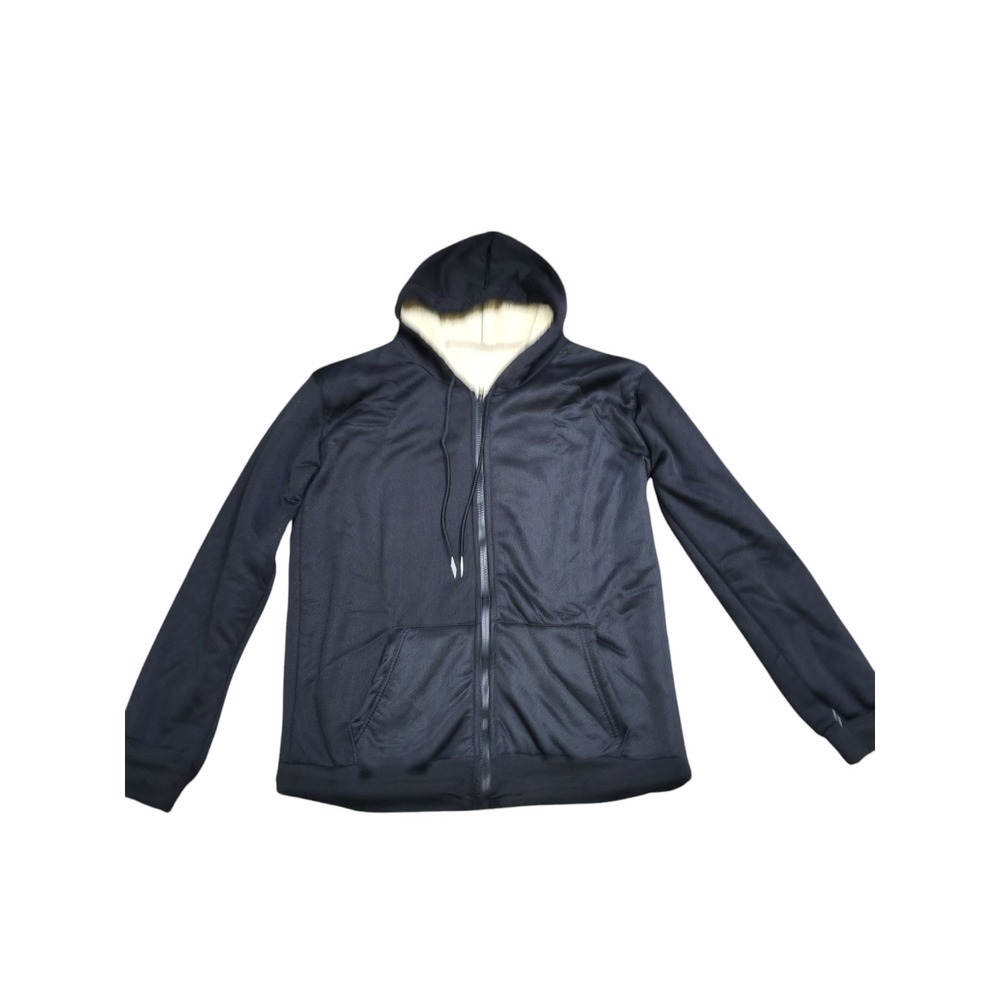 Black Fleece Lined Hoodie Full Zip Up Warm Comfy Casual Jacket Size Medium‎